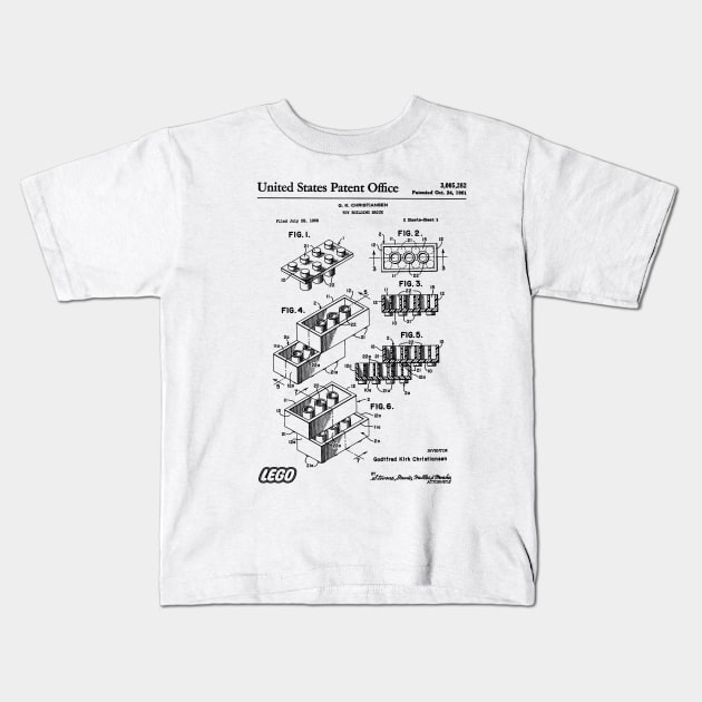 Lego Brick Patent Black Kids T-Shirt by Luve